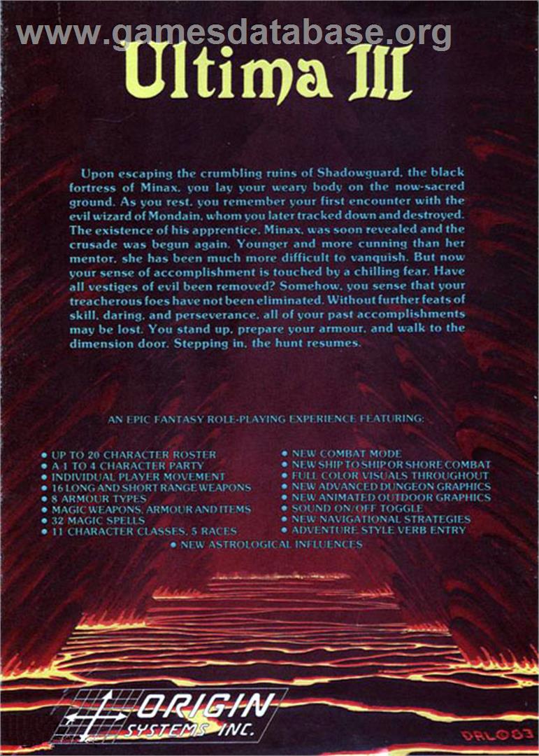 Ultima III: Exodus - Atari ST - Artwork - Box Back