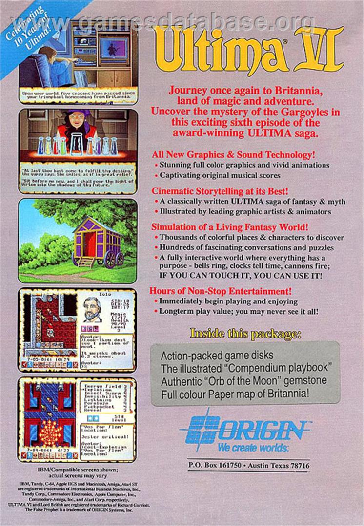 Ultima VI: The False Prophet - Atari ST - Artwork - Box Back