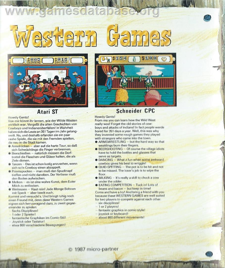 Western Games - Atari ST - Artwork - Box Back