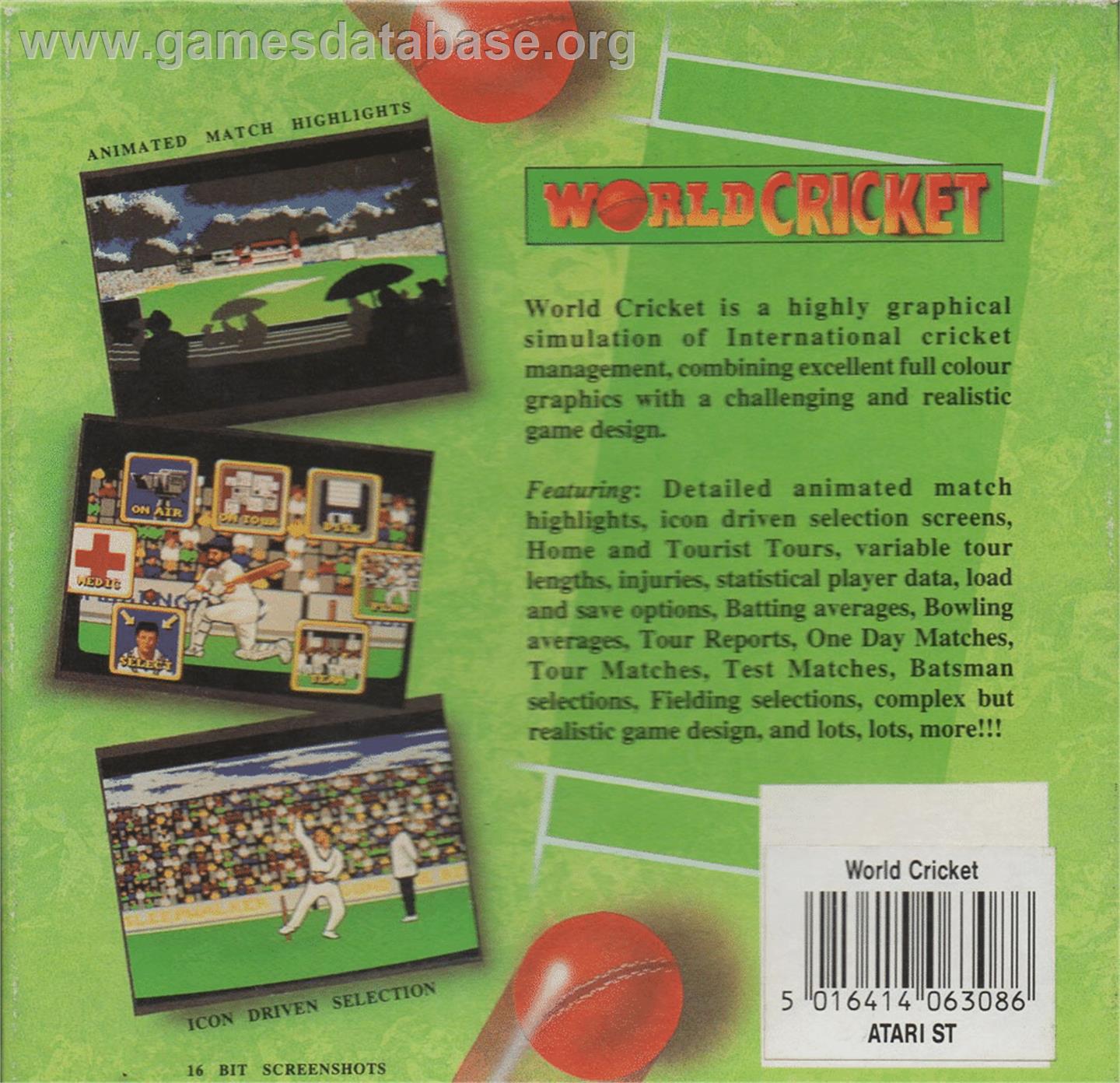 World Cricket - Atari ST - Artwork - Box Back