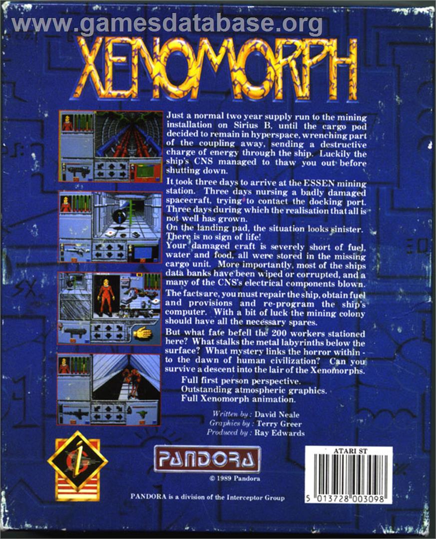 Xenomorph - Atari ST - Artwork - Box Back