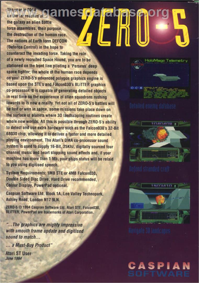 Zero 5 - Atari ST - Artwork - Box Back
