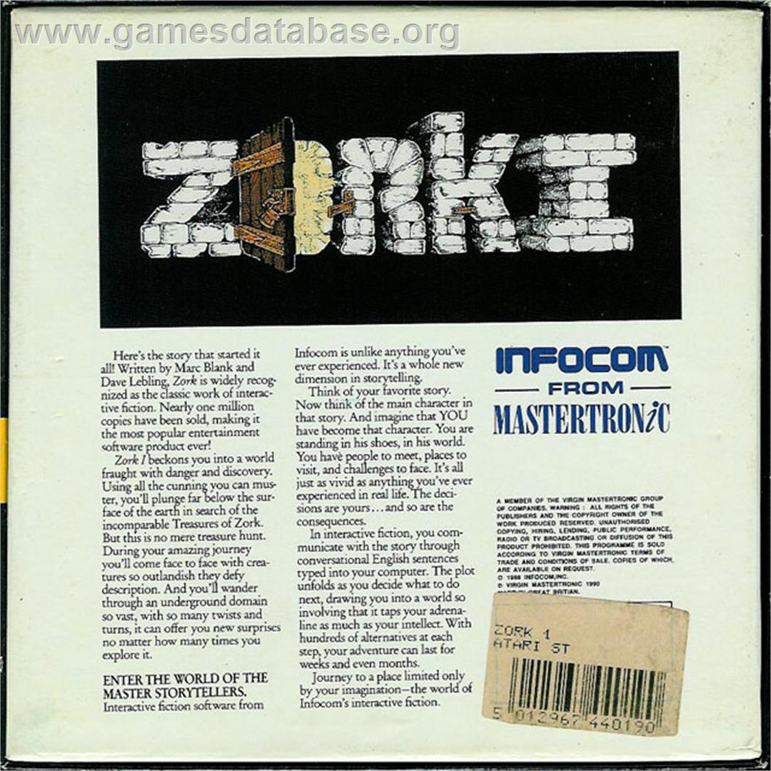 Zork I: The Great Underground Empire - Atari ST - Artwork - Box Back