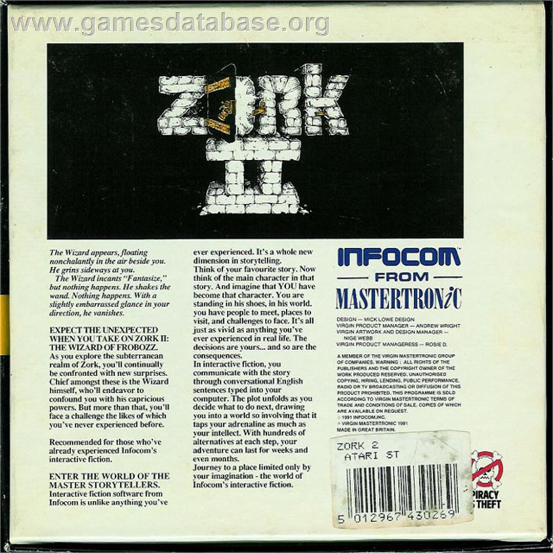Zork II: The Wizard of Frobozz - Atari ST - Artwork - Box Back