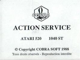 Top of cartridge artwork for Action Service on the Atari ST.