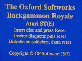 Top of cartridge artwork for Backgammon Royale on the Atari ST.