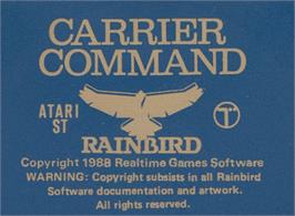 Top of cartridge artwork for Carrier Command on the Atari ST.