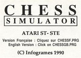 Top of cartridge artwork for Chess Simulator on the Atari ST.