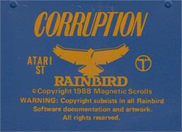 Top of cartridge artwork for Corruption on the Atari ST.