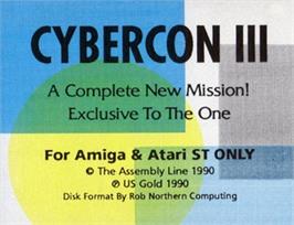Top of cartridge artwork for Cybercon 3 on the Atari ST.
