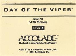 Top of cartridge artwork for Day of the Viper on the Atari ST.
