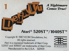Top of cartridge artwork for Deja Vu: A Nightmare Comes True on the Atari ST.