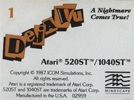 Top of cartridge artwork for Deja Vu - A Nightmare Comes True!! on the Atari ST.