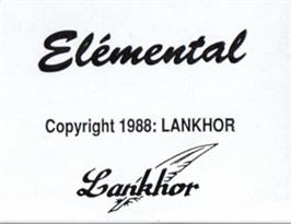 Top of cartridge artwork for Elemental on the Atari ST.