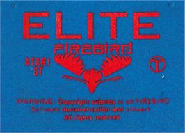 Top of cartridge artwork for Elite on the Atari ST.