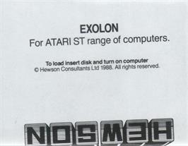 Top of cartridge artwork for Exolon on the Atari ST.