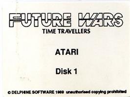 Top of cartridge artwork for Future Wars - Time Travellers on the Atari ST.