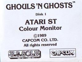 Top of cartridge artwork for Ghouls'n Ghosts on the Atari ST.