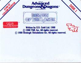 Top of cartridge artwork for Heroes Of The Lance on the Atari ST.