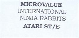 Top of cartridge artwork for International Ninja Rabbits on the Atari ST.