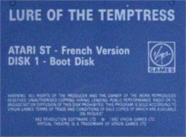 Top of cartridge artwork for Lure of the Temptress on the Atari ST.
