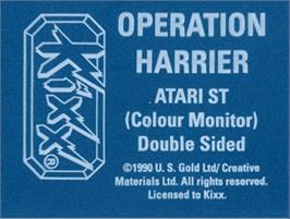 Top of cartridge artwork for Operation Harrier on the Atari ST.