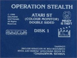 Top of cartridge artwork for Operation Stealth on the Atari ST.