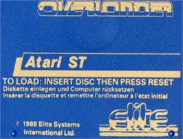 Top of cartridge artwork for Overlander on the Atari ST.
