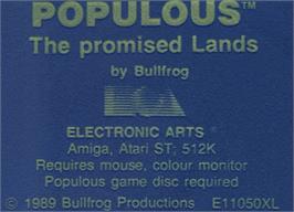 Top of cartridge artwork for Populous on the Atari ST.