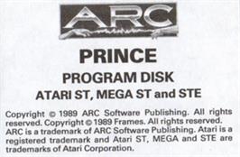 Top of cartridge artwork for Prince on the Atari ST.