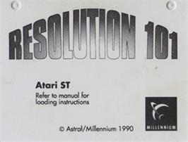 Top of cartridge artwork for Resolution 101 on the Atari ST.