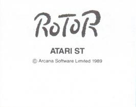 Top of cartridge artwork for Rotor on the Atari ST.