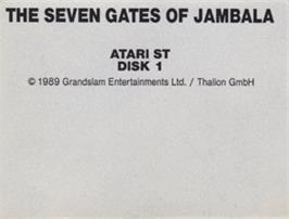 Top of cartridge artwork for Seven Gates of Jambala on the Atari ST.