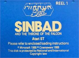 Top of cartridge artwork for Sinbad And The Throne Of The Falcon on the Atari ST.