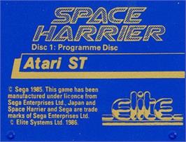 Top of cartridge artwork for Space Harrier on the Atari ST.