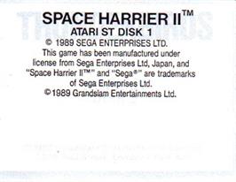 Top of cartridge artwork for Space Harrier 2 on the Atari ST.