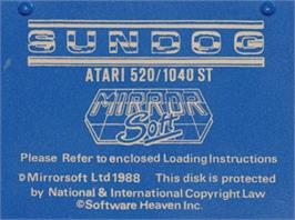 Top of cartridge artwork for SunDog: Frozen Legacy on the Atari ST.
