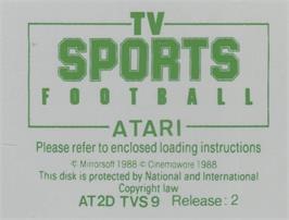 Top of cartridge artwork for TV Sports Football on the Atari ST.