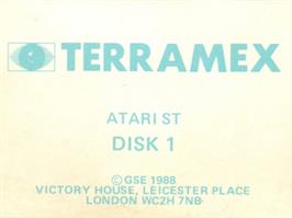 Top of cartridge artwork for Terramex on the Atari ST.