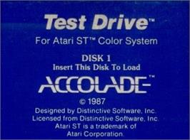 Top of cartridge artwork for Test Drive on the Atari ST.