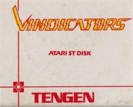 Top of cartridge artwork for Vindicators on the Atari ST.