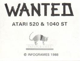 Top of cartridge artwork for Wanted on the Atari ST.