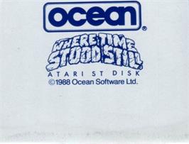 Top of cartridge artwork for Where Time Stood Still on the Atari ST.