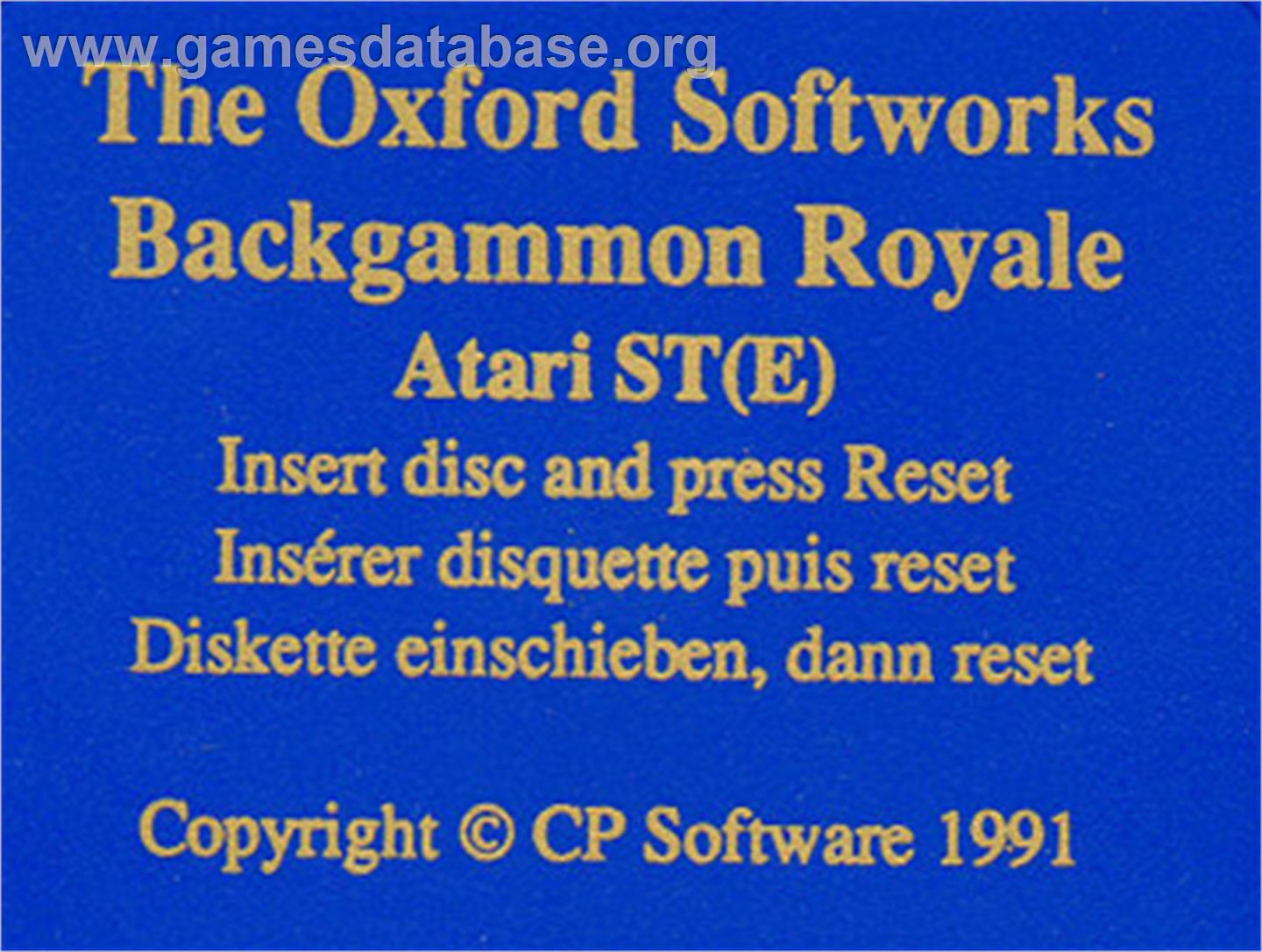 Backgammon Royale - Atari ST - Artwork - Cartridge Top