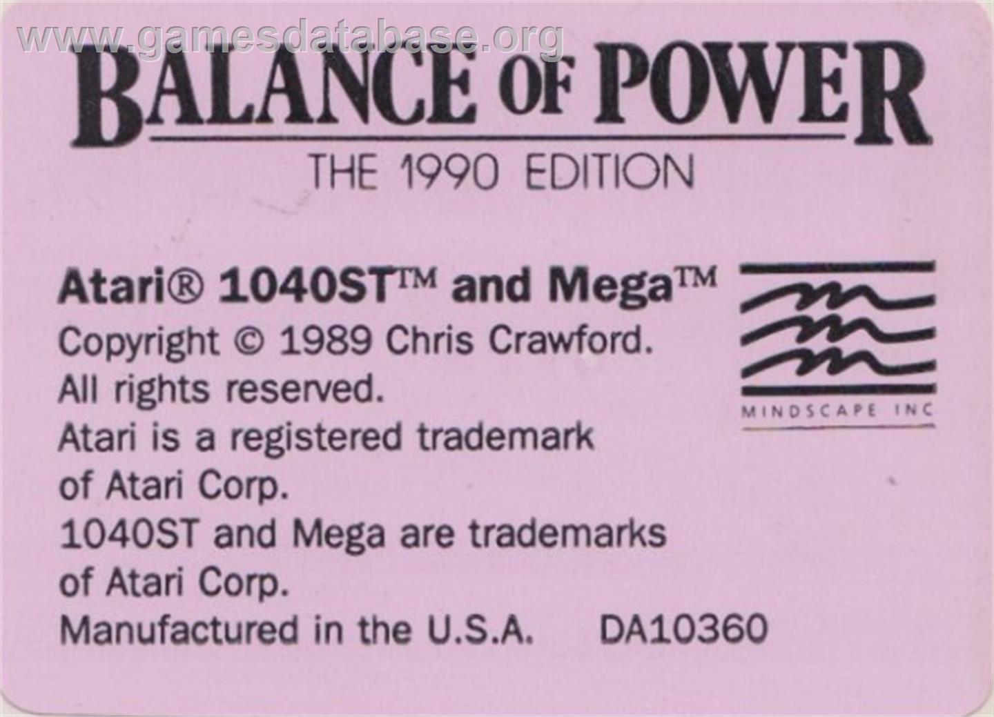 Balance Of Power - The 1990 Edition - Atari ST - Artwork - Cartridge Top