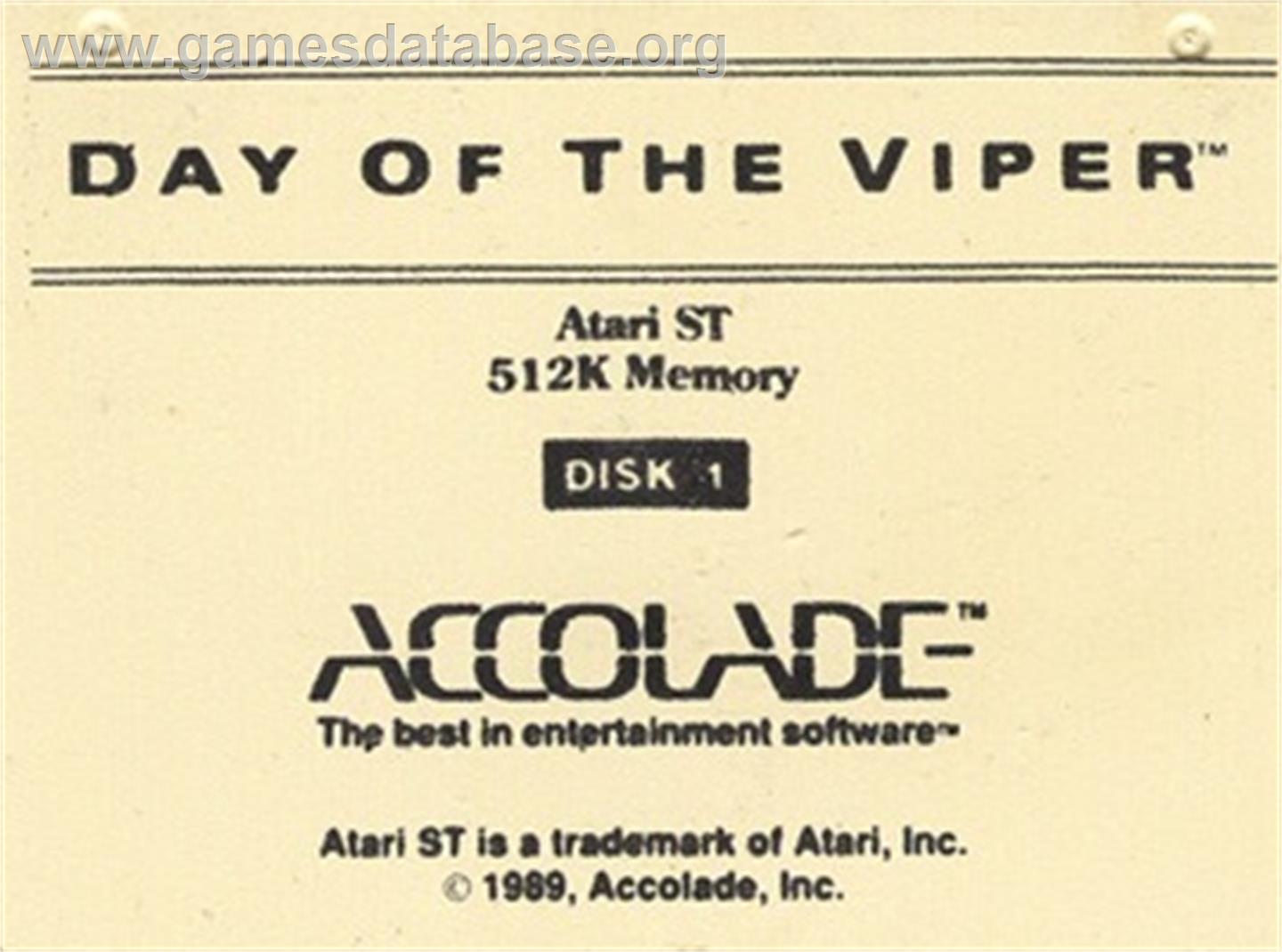 Day of the Viper - Atari ST - Artwork - Cartridge Top