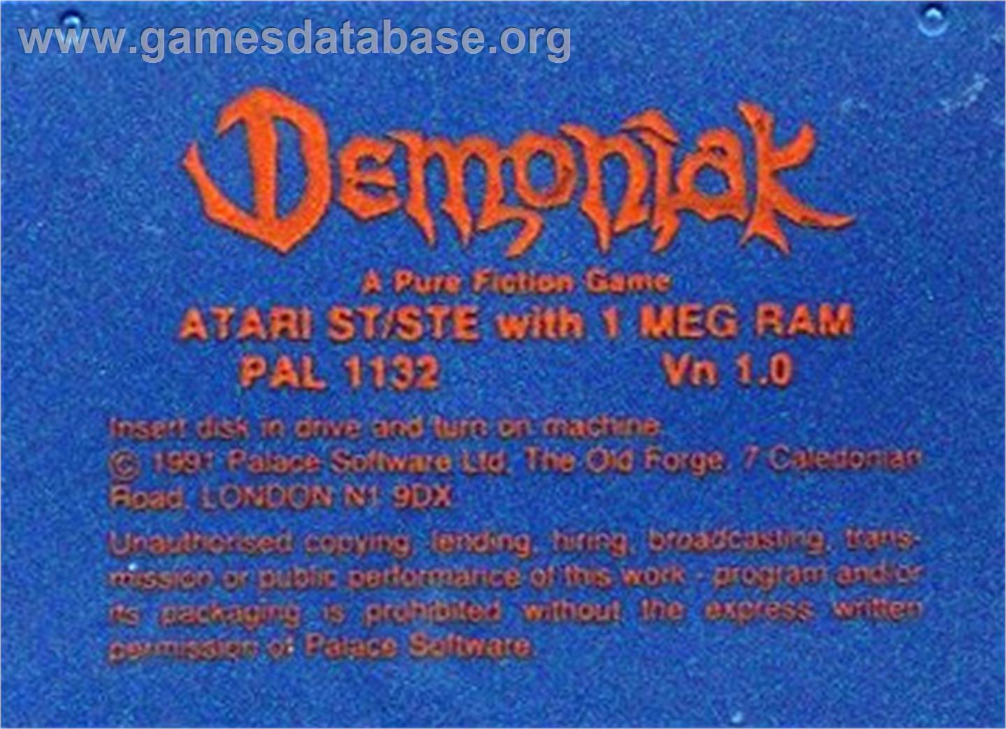 Demon Blue - Atari ST - Artwork - Cartridge Top
