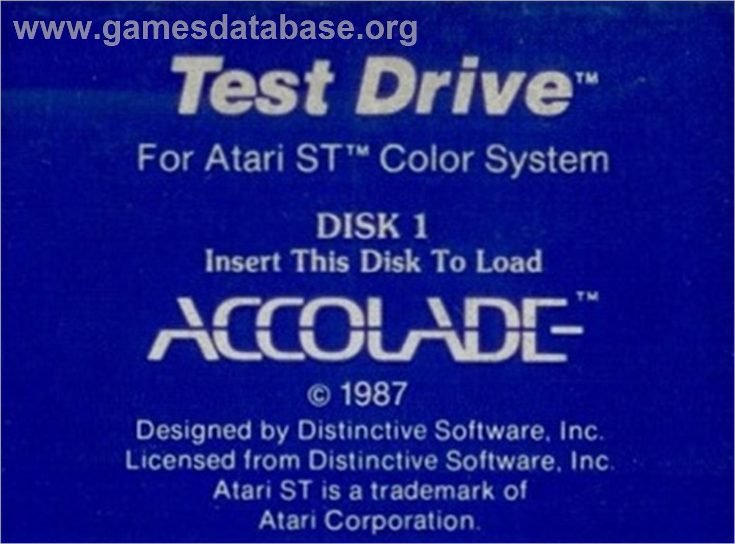 Duel: Test Drive 2 - Atari ST - Artwork - Cartridge Top