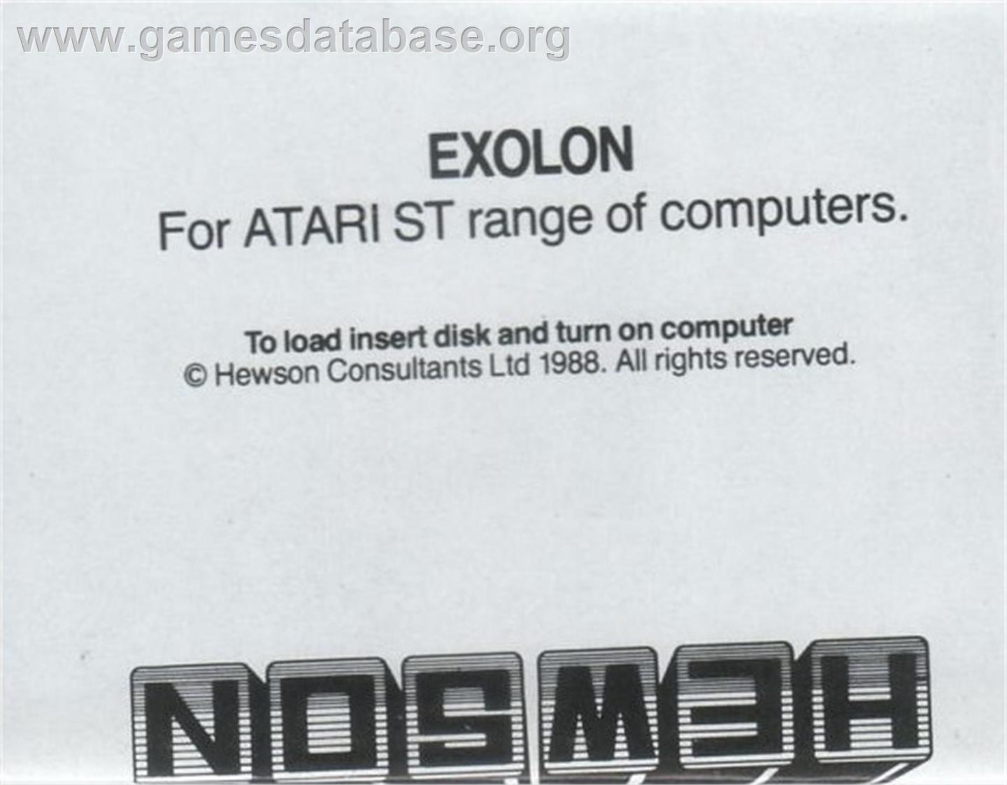 Exolon - Atari ST - Artwork - Cartridge Top