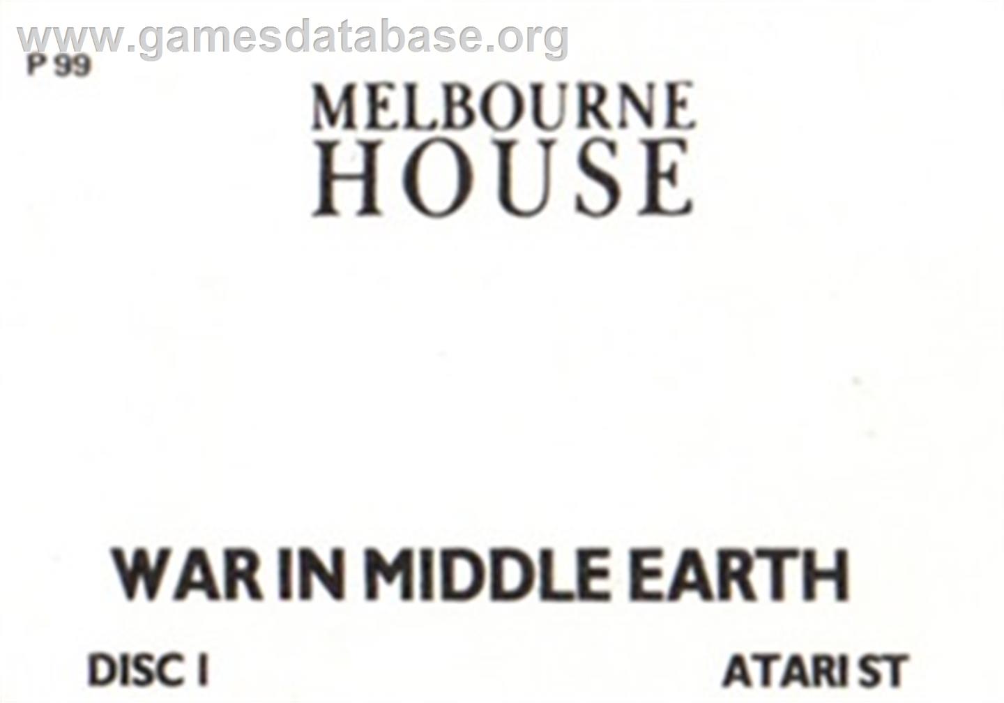 J.R.R. Tolkien's War In Middle Earth - Atari ST - Artwork - Cartridge Top